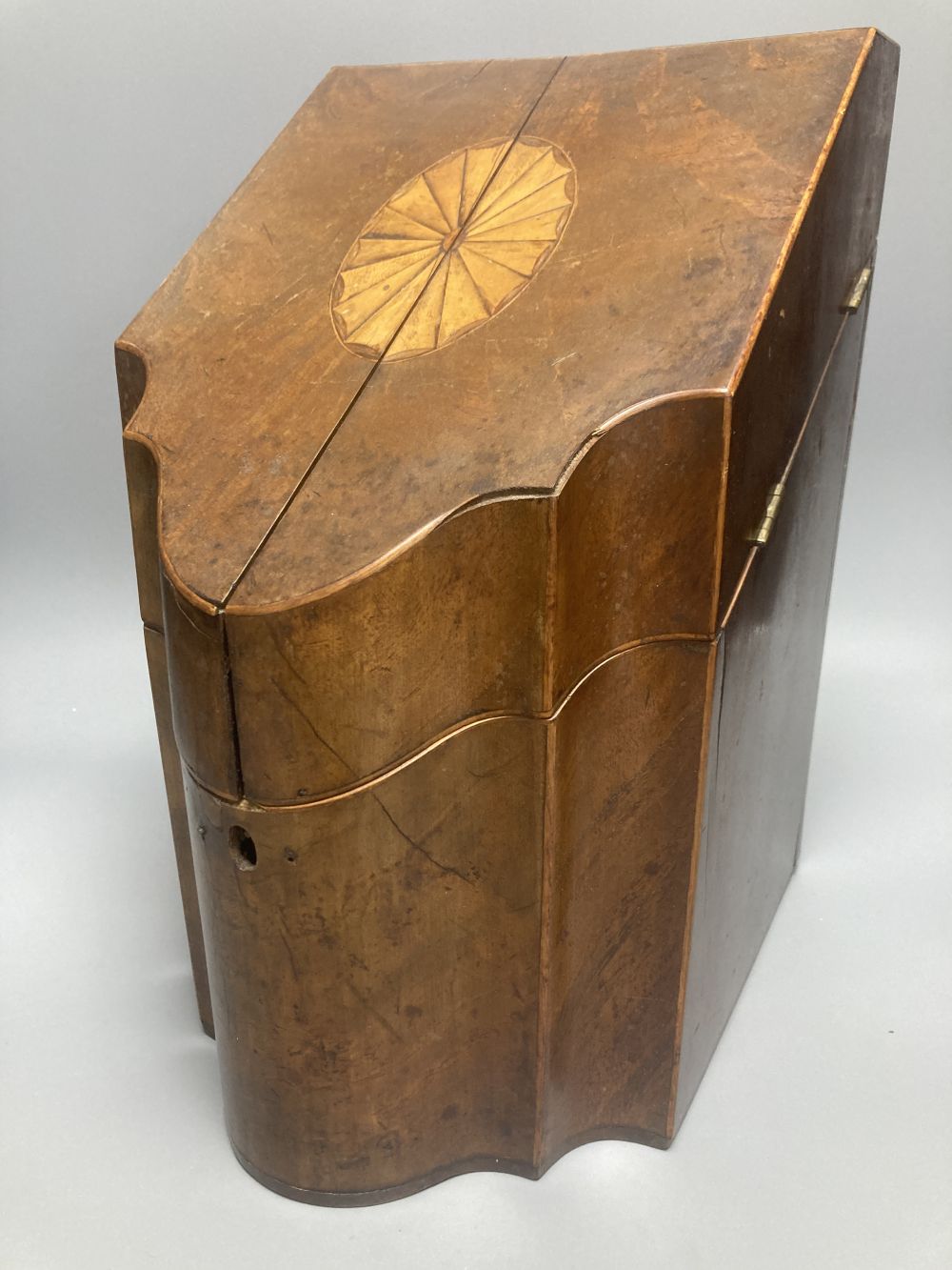 A modified George III inlaid knife box, width 22cm